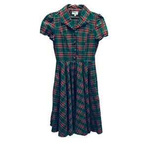 MAGNOLIA PARK Ladies Size S Tartan Plaid Holiday Colors Short Sleeve Flare Dress